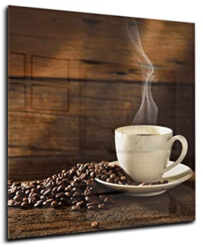 Canvasfly 60x70 Wandpaneele für Küche Deko-Spritzschutz für Küchenrückwand Glas Bilder Gehärtet Küchen-Deko Glasplatte aus Vorgespanntem Glas Küchenrückwandplatte Kaffee