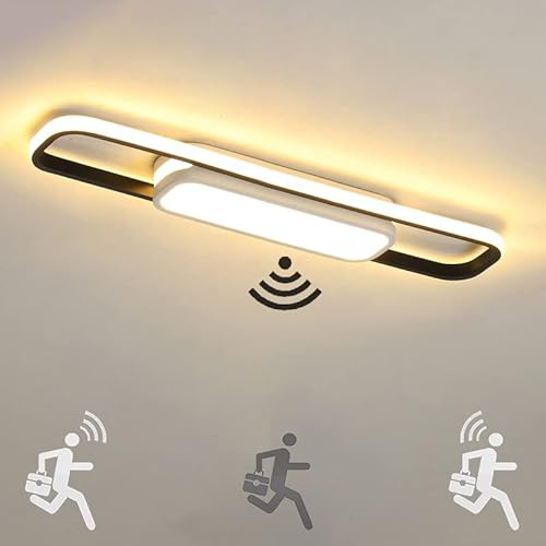 LED Flur Deckenleuchte mit Bewegungsmelder Innen Sensorlampe Modern Deckenlampe mit Tageslichtsensor Deckenbeleuchtung für Korridor Balkon Wohnzimmer Schlafzimmer Gang Treppe Veranda Lampe, 3000K/60cm