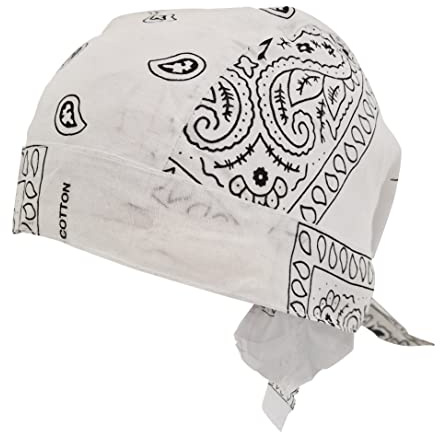 White Paisley Zandana Tie Bandana Style Fitted Skull Cap Biker Durag Cotton Breathable Sports Hat