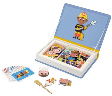 Janod - Magnéti'Book Mestieri - Gioco Educativo Magnetico 48 Calamite + 16 Carte Modello - Giocattolo per Bambini in Cartone FSC - dai 3 Anni, J02597