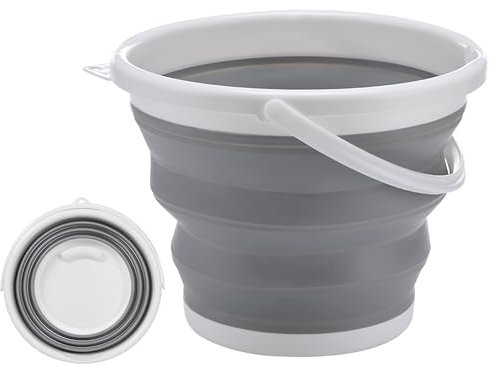 Neez 10L Collapsible Bucket for Car Wash, Mop, Easy Cleaning with Handle - Foldable, Portable, Space Saving Indoor Outdoor Use (Grey)