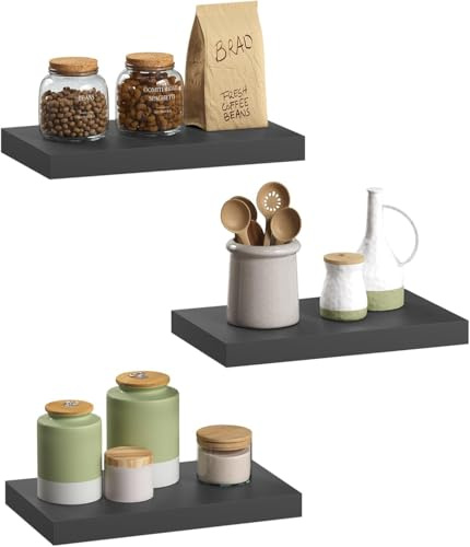 eSituro Wandregal, schwebendes schwarzes Regale für Wandmontage, 3er-Set Schweberegal Hängeregal Wandbrett im Wohnzimmer Schlafzimmer Küche Badezimmer, 50x3,8x22,9 cm | für Wohnzimmer Schlafzimmer Küche Badezimmer, Schweberegal hängend, mit unsichtbarer Halterung