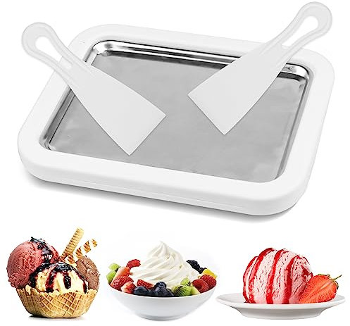 Jognee Ice Cream Roller Maker Pan, White, Includes 2 Spatulas, Manual Operation for Rolled Ice Cream, Sorbet, Frozen Yogurt, Gelato