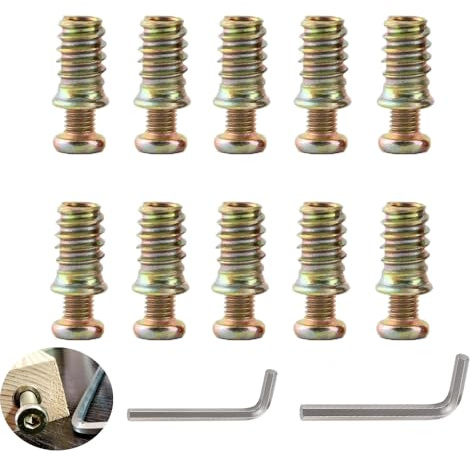 UtySty 10 Set M10 Threaded Inserts Nut with M8 Screw in Bolt Fastener Connector Hex Socket Drive Mount Plug for Wood Furniture Connecting Objects to Wood Dresser Desk Table Legs Posts