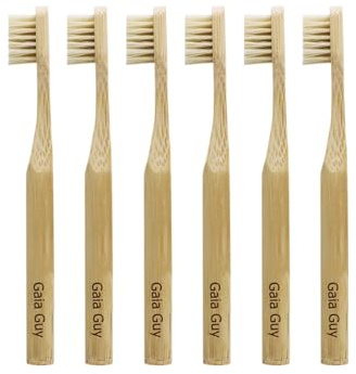 Gaia Guy Natural Bristle Bamboo Toothbrush for Kids (NO Nylon - Boar Hair ONLY) - Totally Compostable & Biodegradable Boar Bristle and Bamboo Toothbrushes - Zero Waste - 6-Pack