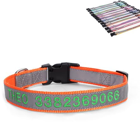 Personalisiertes Reflektierendes Hundehalsband, Individuell Besticktes, Personalisiertes Hundehalsband Mit Haustiernamen Und Telefonnummer, Kann Mit Einem Zugseil Verwendet Werden (Orange Color)
