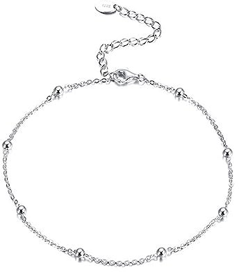 Mesnt Fußkettchen Silber, 925 Sterling Silber Dünner Rosenkranz Kette Fußgelenk Armband 21+5cm für Frauen Silber