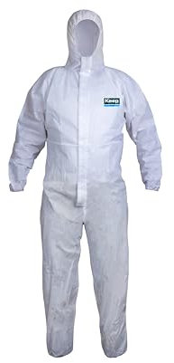 keep Type 5/6, 50 gram, Breathable SMS Disposable Overalls for Men, Women | Chemical Protection Coveralls Hazmat Suit | Industrial Safety Overalls Mens Workwear (White, XL)