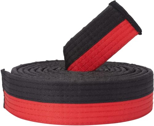 CREATCABIN Cinturón Taekwondo Negro Rojo Cinturón Artes Marciales Poliéster Judo TKD Aikido Cinturón Clasificación Uniforme Cinturones Largos Suaves Ajuste Universal para Entrenamiento Deportivo 280cm