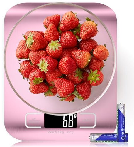 GeeRic Báscula de Cocina Digital de Acero Inoxidable,Balanza de Alimentos Multifuncional 22 lb/10 kg,Peso Cocina con Pantalla LCD 2 Baterías Incluidas para cocinar, hornear(oro rosa)
