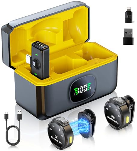 Comius Sharp Microfono Wireless, Mini Microfono Vlog con Custodia di Ricarica e Trasmettitore Display Digitale, per IPhone Android, Lavalier Wireless con Cancellazione del Rumore per Vlog, YouTube
