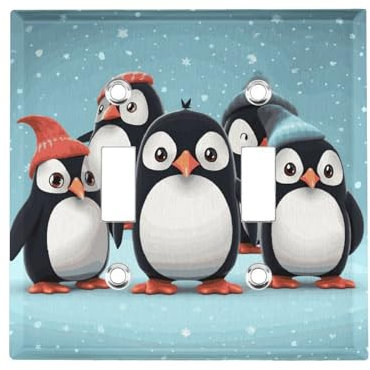 Simpatici pinguini 2 bande doppia interruttore copertura decorativa interruttore della luce piastra elettrica per camera da letto cucina decorazione casa 11,4 x 11,7 cm