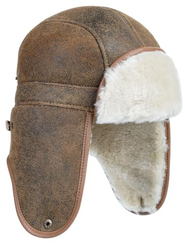 Harssidanzar Gorros de Invierno Gorros de Aviador para los Hombres Las Mujeres Piel de Cordero de Cuero de Sombrero Trapper CU610EU