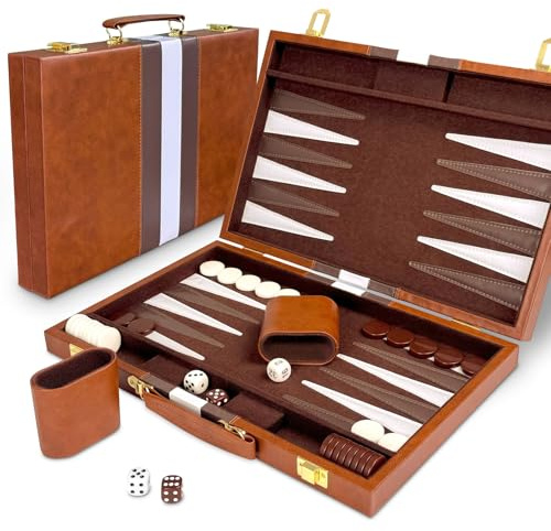 Lohofrnny Backgammon Set, 18 Klassisches Backgammon Koffer, 2 Spieler Brettspiel Tragbares Reise Strategie Spiel Set für Erwachsene Kinder