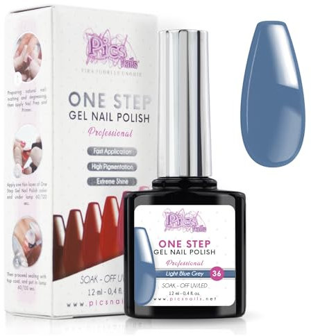 One Step Gellack Nagellack UV/LED One Step 12 ml - Hellblaugrau - Gellack Glänzende Nägel Mit oder Ohne Basis und Top Coat