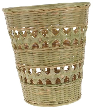 Alipis 1 Pc Bidone Della Spazzatura Di Bambù Pattumiera Con Coperchio Intrecciare Il Contenitore Della Spazzatura Cesti Per Biancheria in Vimini Cestino Con Filo Di Bambù