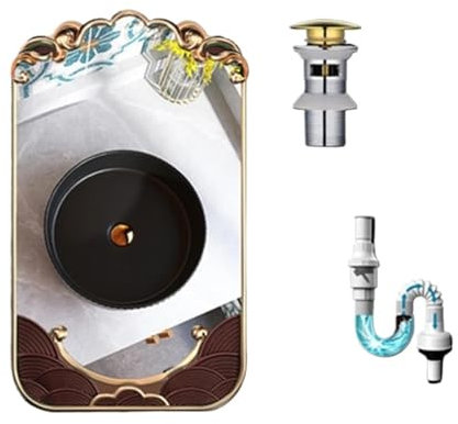 QAUUCP Lavabo Rotondo in Ceramica da 40 cm/35 cm Mini Striscia Rotonda Verde lavandino del Bagno Balcone di casa lavandino da appoggio di Piccole Dimensioni Lavandino Bagno(35cm Black)