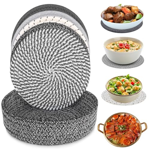 5 Pièces Dessous de Plat en Fil de Coton, 18 cm Dessous de Verre en Coton Tissé, Ronds Tressés Tapis Porte Casseroles, sous Plat de Table, Convient pour la Cuisine, la Salle à Manger, Le Salon