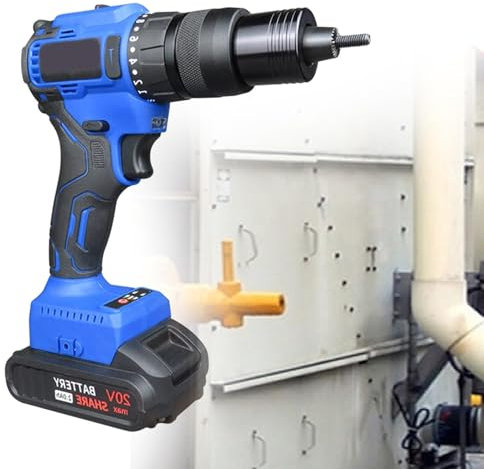 DRFGHK Pistola remachadora inalámbrica, pistola eléctrica portátil sin escobillas, kit de herramientas de remachado automático LED con una sola mano con batería de 4000 mAh y funda de transporte para