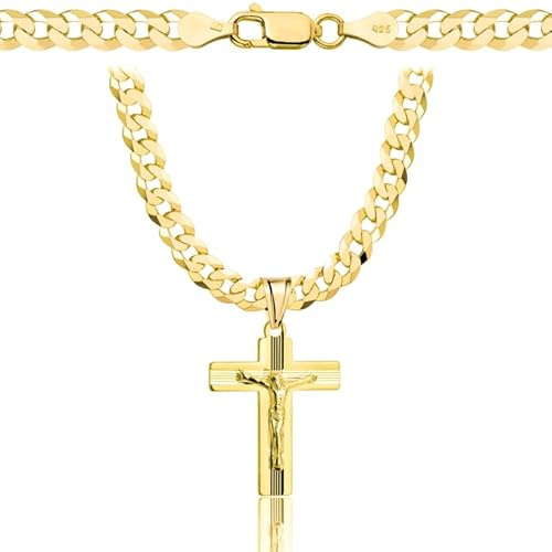 AMAR OPRAVA goldkette herren mit kreuz 585, Kette Herren 925/585 - kreuz kette herren gold 585 massiv - 5 mm, Kreuz Kette - Goldkette Kreuzkette - panzerkette gold 585