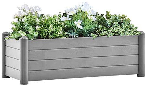Homgoday Arriate de jardín PP Gris Piedra 100x43x35 cm Arriate Jardin Jardinera Exterior para Terraza Elevado Macetero Maceta para Plantas Vegetales Hierbas