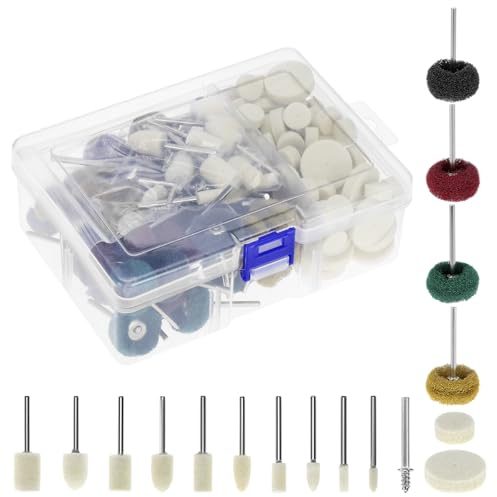 QWORK® juego de pulido multifuncional de 140 piezas con almohadillas de esponja y discos de lija, puntas de pulido de metal jade vidrio de vástago de 1/8