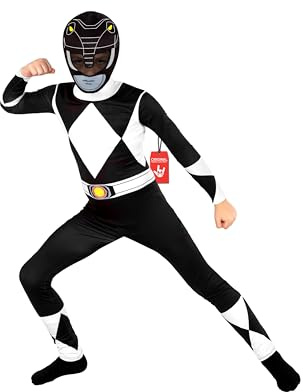 Morphsuits Costume Power Rangers Mighty Morphin Nero per Bambini, Vestito Power Rangers per Bambini, Costume Carnevale e Halloween M