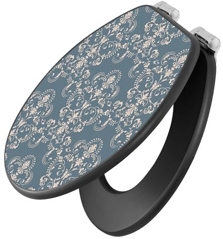 banjado Toilettendeckel anthrazit mit Absenkautomatik/WC Sitz mit Absenkautomatik anthrazit/Klodeckel grau/Toilettensitz dunkel/edle Klobrille - Motiv Royal Creme Blau