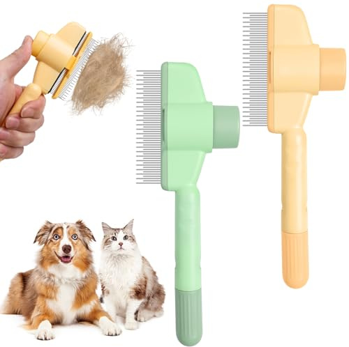 Fellblitz Bürste Katze, 2 Stück Flohkamm für Katzen, Selbstreinigend Fellpflegebürste für Haustiere, Vielseitig Einsetzbar Katzenkamm Hunde, Läusekamm für die Pflege von Kurzem und Langem Haar