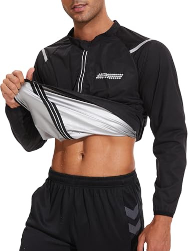 LAZAWG Traje de sauna para hombre, sudadera de manga larga con cremallera, camisa de sauna, chaqueta de entrenamiento, Verde Negro, XL