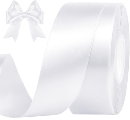 Vortify Satinband 40 mm Breit, 45 m Weißes Geschenkband, Valentinstag Schleifenband Deko für Verpackung, Scrapbooking, Einladungsschreiben, Kunsthandwerk, Blumensträuße