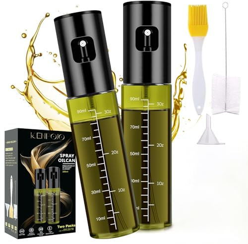 KENPOJO 2 Piezas Pulverizador Aceite Spray, 100 ML Aceite Cocina Antigoteo de Vidrio con Embudo, Aceitera Spray Pulverizador Libre BPA para Cocina, Freidora de Aire, Ensalada, Barbacoa