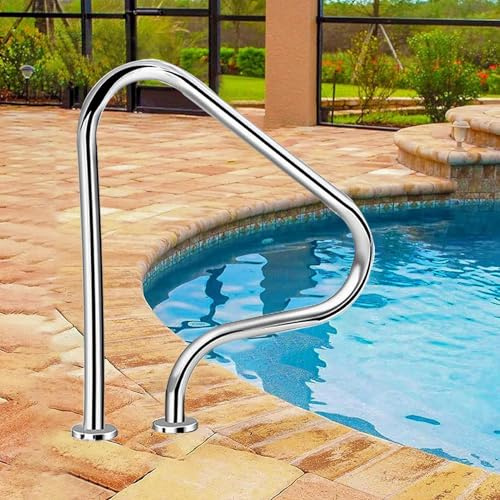 Barandillas de acero inoxidable para piscina - Kit completo. Capacidad de carga: 150 kg. Pasamanos de piscina plateados, inoxidables. Barra de apoyo antideslizante para entrada y salida. Barra d