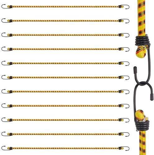 AWBEOT 10 Pcs 80 cm Tendeurs Elastique avec Crochets, Cordes élastiques, Sangles élastiques, Extenseur avec Crochet, Sandow Elastique Caoutchouc, Corde de Tension pour Bagage,Velo,Camping,Bache,Jaune
