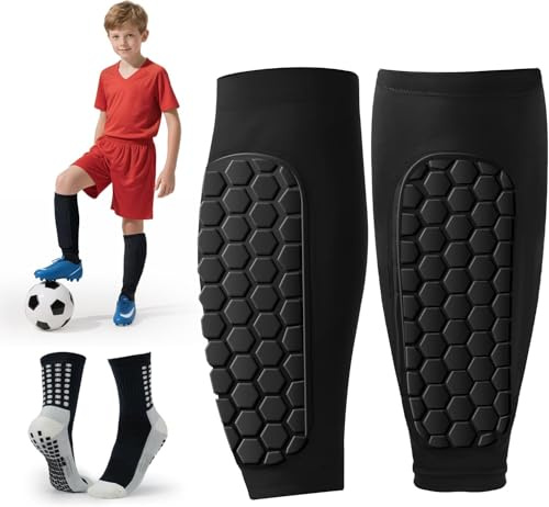 Schienbeinschoner Kinder Fussball mit Anti-Rutsch-Socken,Schienbeinschoner, Keine Installation erforderlich Anti-Ablösung Wabenbrett Herren Shin gurad Kinder