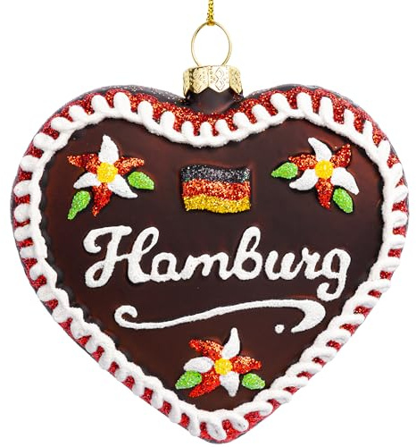 SIKORA Lebkuchen Herz Souvenir besondere Weihnachtskugel Glas Christbaumschmuck Deko Figur Stadt Motiv Weihnachten Anhänger Ornament - Trend Line - BS665, Lebkuchenherzen:HH - Hamburg