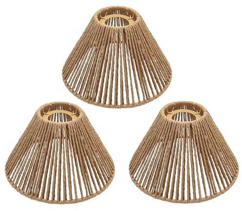3 Pack Boho Lampenschirm aus Rattan – Korb Lampenschirm für Pendelleuchte mit E27 Lampenfassung – Korb Lampe - 20cm