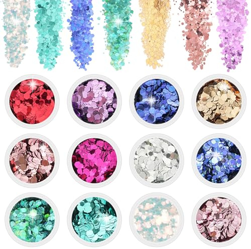 Glitter Grosso, 12 Colori Kit polvere Glitterata Glitter Grosse Olografiche, Glitter Chunky Sparkle Glitter per Resina Epossidica, Capelli, Viso, Unghie, Trucco del Festival#02