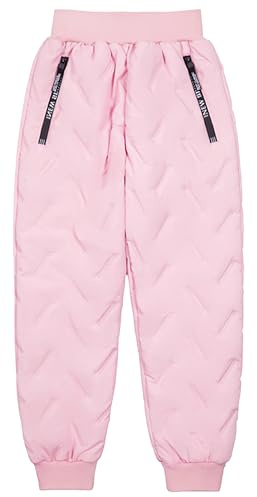 Happy Cherry Kids Snow Pants with Lined Fleece Boys Girls Waterproof Puffer Down Pants Zip Winter Warm Trousers 12-13 Years Pink