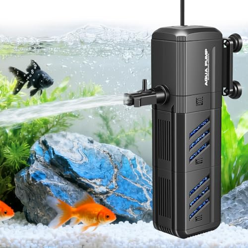 Aquarium Filter 15W, 1500L/H Aquarium Innenfilter Einstellbarer Durchfluss, 4 in 1 Aquarienfilter Pumpe mit 2 Filterschwämmen, Wasserpumpe, Sauerstoff, Wavemaker, für 500-800L Aquarien Becken