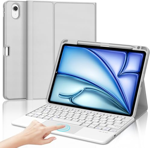 IVEOPPE Funda Teclado iPad Air 11 M4 2026/M3 2025/M2 2024 con Touchpad, Cover Teclado Trackpad Español Ñ Bluetooth Magnética Desmontable para iPad Air 11 Pulgadas M4/M3/M2, Gris Claro
