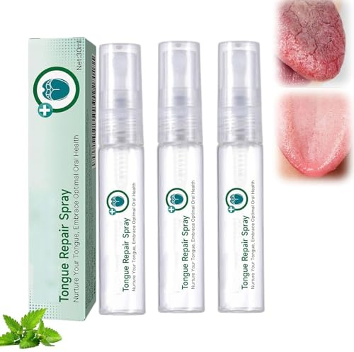 Tongue Repair Spray, Repair White Tongues Coating to Relieve Dry, erfrischt schnell den Atem, für weiße Zungen und trockenen Mund, täglicher Gebrauch (3 Pcs)