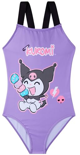 Kuromi Bañador Niña 5-14 Años, Traje de Baño Infantil Una Pieza con Tirantes Ajustables, Ropa de Baño para Playa Piscina, Verano Regalo Niña (9-10 Años, Púrpura Kuromi)