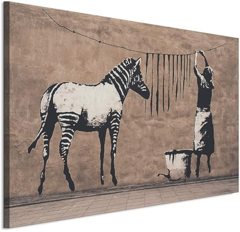 LUMASOUL Wandbilder Wohnzimmer Leinwandbild Banksy 90x60 cm | 1-teiliges Bild für Schlafzimmer, Flur, Büro und Küche, modernes Foto-Motiv