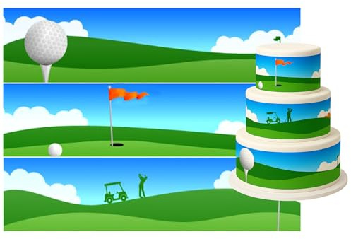 Edible Golf Cake Topper Icing Strips (Set of 3) | Sugar Icing Sheets with Golf Theme Printed Design | Easy-to-Use Edible Cake Wrap for Golfers’ Birthday