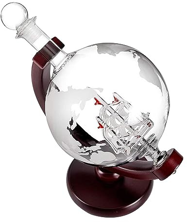 Glass Globe Decanter with Cherry Wood Stand, Elegant Decanter Bottle, 850ml