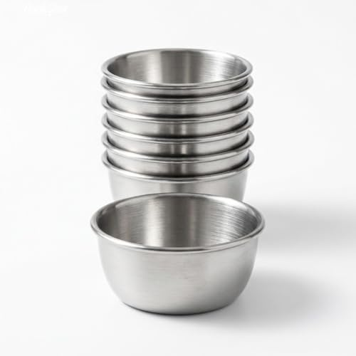 Xygobla 8Pcs Stainless Steel Sauce Cups Set | 2oz 52ml Mini Reusable Metal Condiment Dipping Bowls, Small Ramekins for Portion Control, Sauces & Party Use