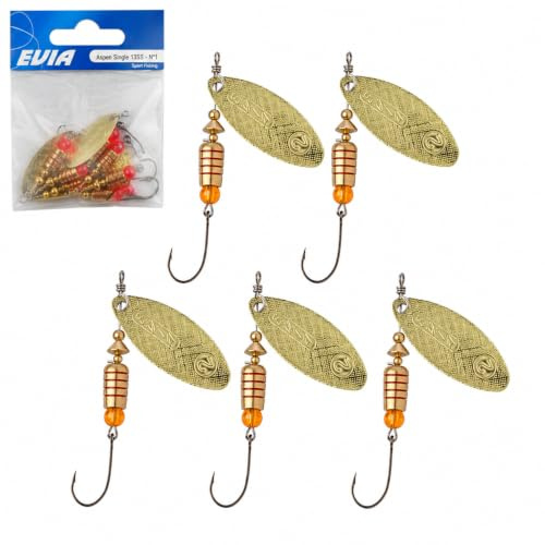 Cucharillas de Pesca Tipo Spinner Nº1 3.7g – Pack 5 Unidades – Señuelo Metálico con Anzuelo Simple – para Trucha, Lucio y Depredadores – Arapaima Beitia