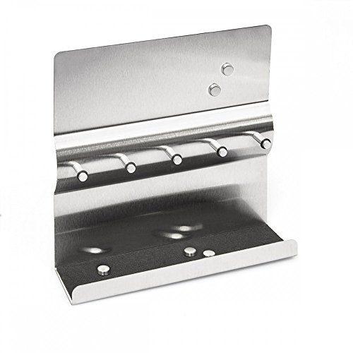 axentia 116736 Schlüsselboard in Silber, Memoboard aus rostfreiem Edelstahl, Schlüsselbrett mit fünf,Schlüsselhaken, Schlüsselleiste mit mit fünf Magneten, 25x25x7.5 cm