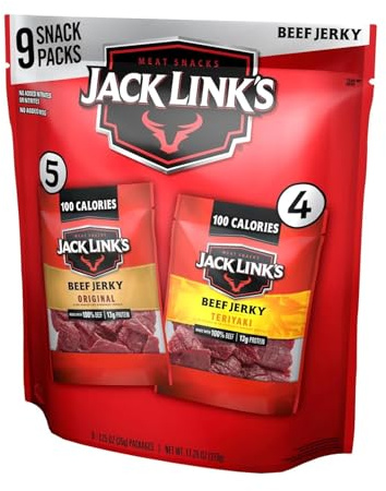 Jack Link's Beef Jerky Variety Pack - Original and Teriyaki - (9 Pack) 1.25 oz Bag - Ready to Eat Protein Snacks - 13g Protein per Serving - Made with 100% Real Beef